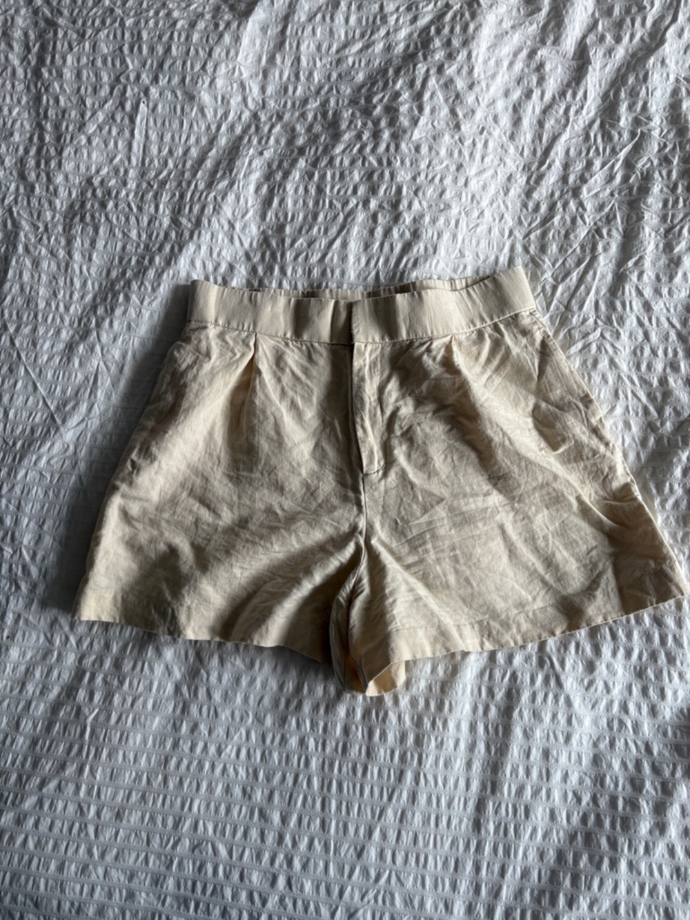 Zara Cream High-Waist Tailored Shorts Linen/coton blend